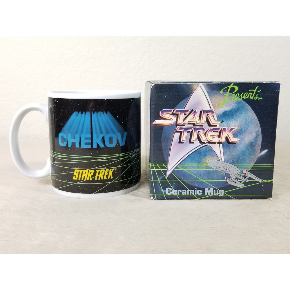 Star Trek Chekov Coffee Mug Teacup 10oz Beam Us Down New w/ Box 1991 Ceramic Vtg